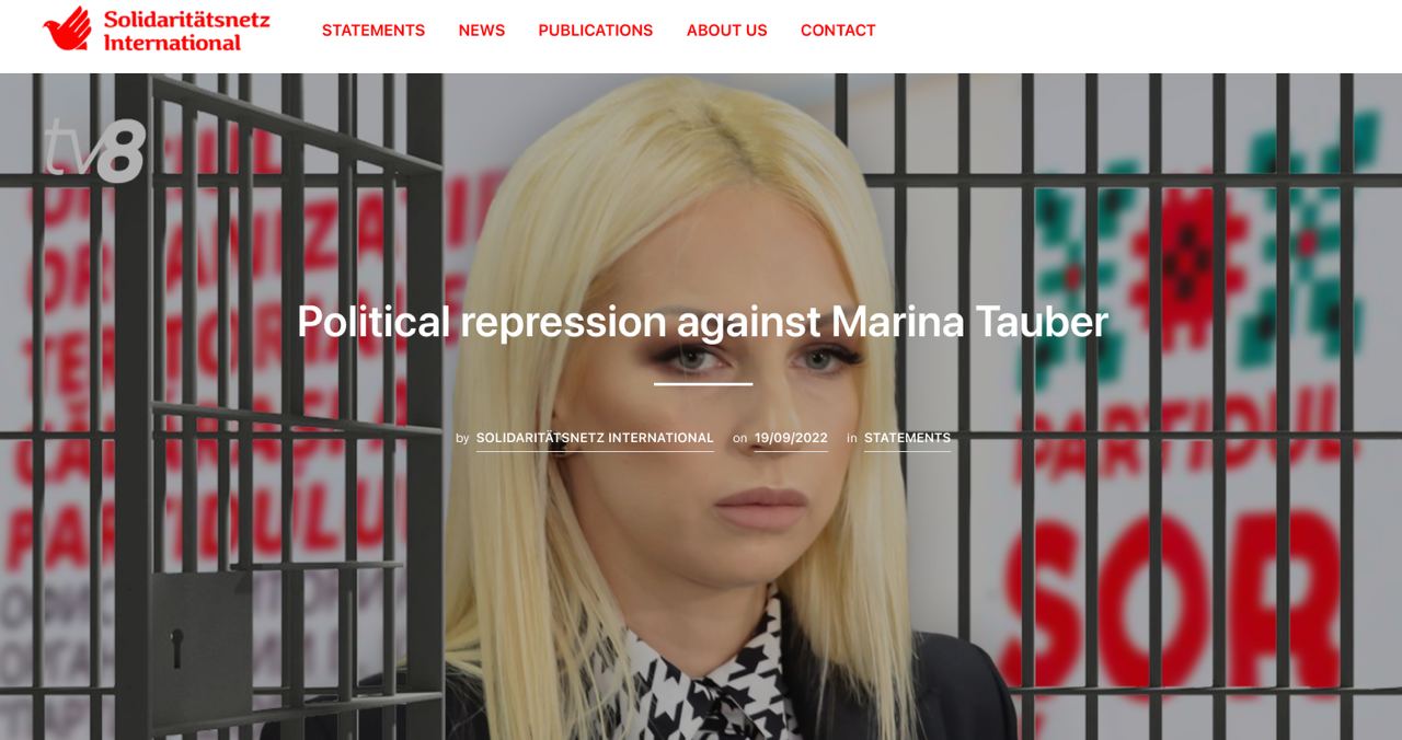Marina Tauber declared a political prisoner by an international human rights organisation in Switzerland